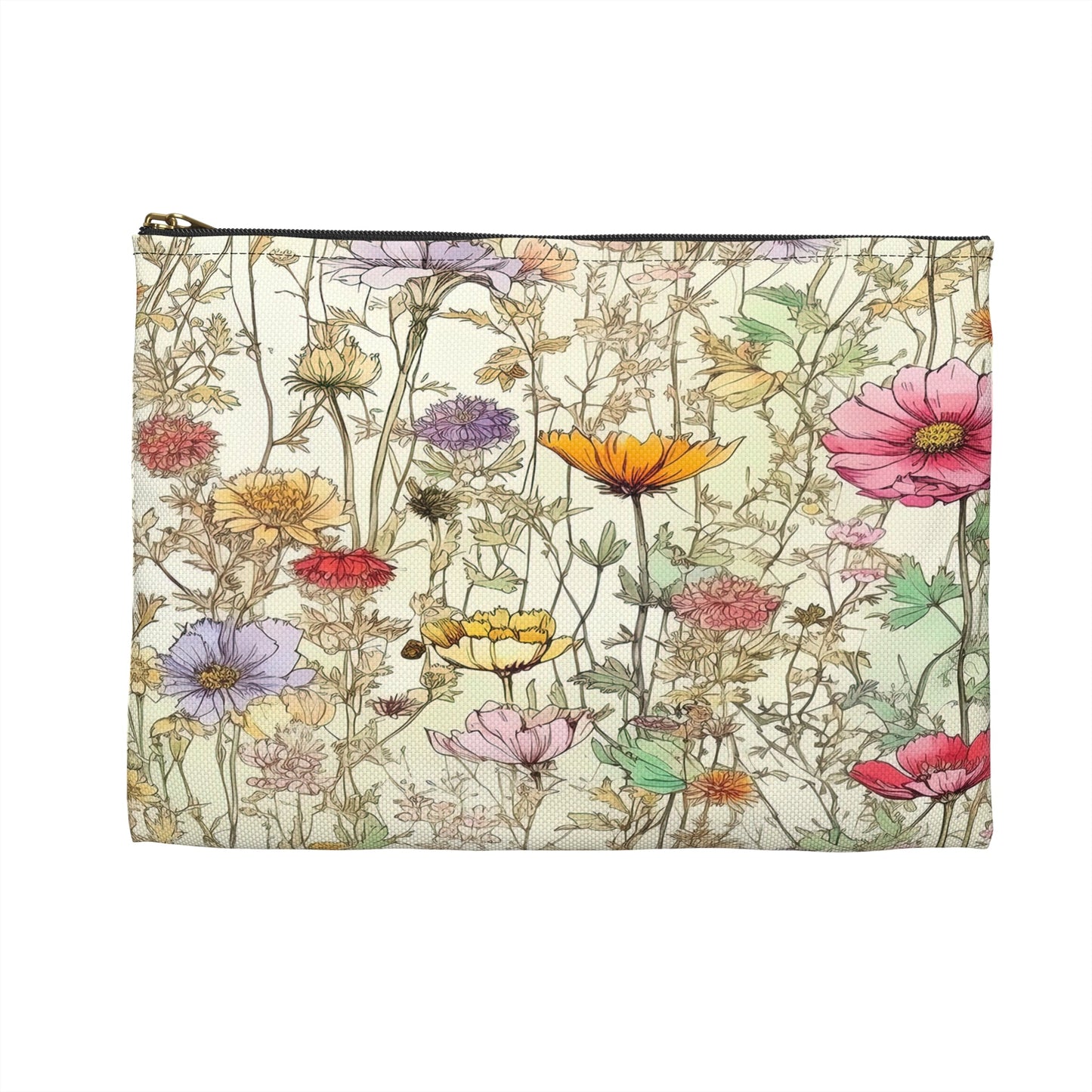 Wildflowers Accessory Pouch, Floral Makeup Bag, Botanical Zipper Pouch, Nature Lover Gift, Boho Travel Organizer - Victory Thru Vision 