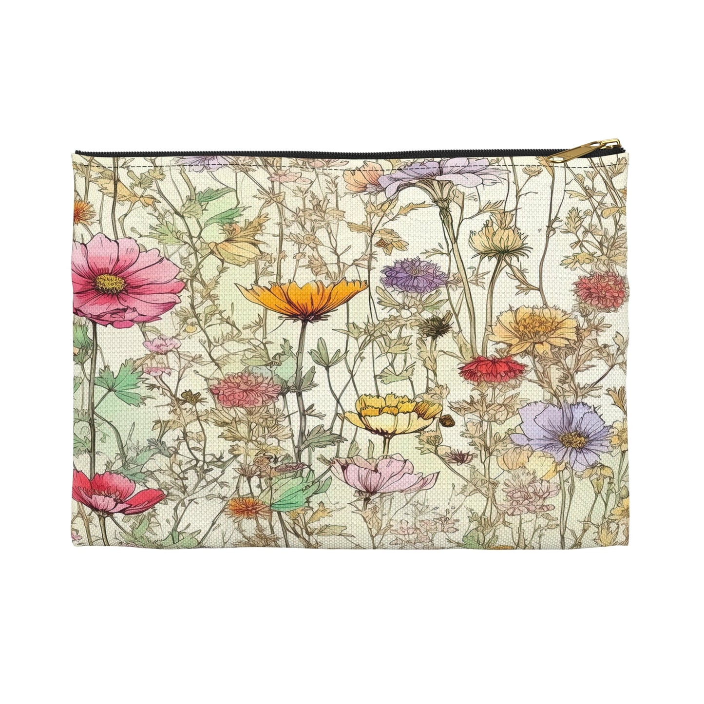 Wildflowers Accessory Pouch, Floral Makeup Bag, Botanical Zipper Pouch, Nature Lover Gift, Boho Travel Organizer - Victory Thru Vision 