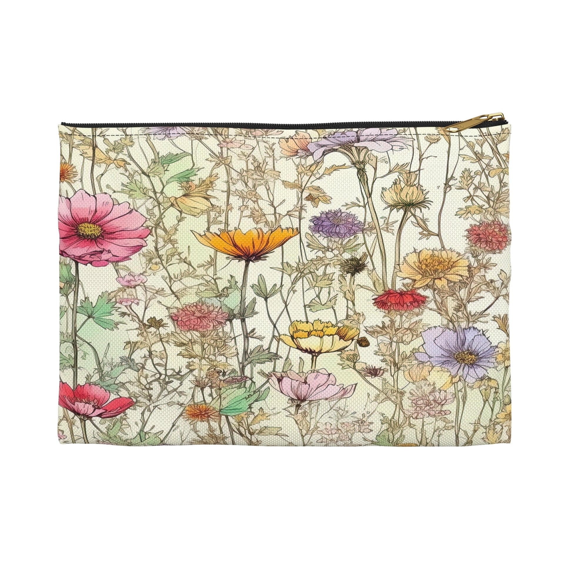 Wildflowers Accessory Pouch, Floral Makeup Bag, Botanical Zipper Pouch, Nature Lover Gift, Boho Travel Organizer - Victory Thru Vision 