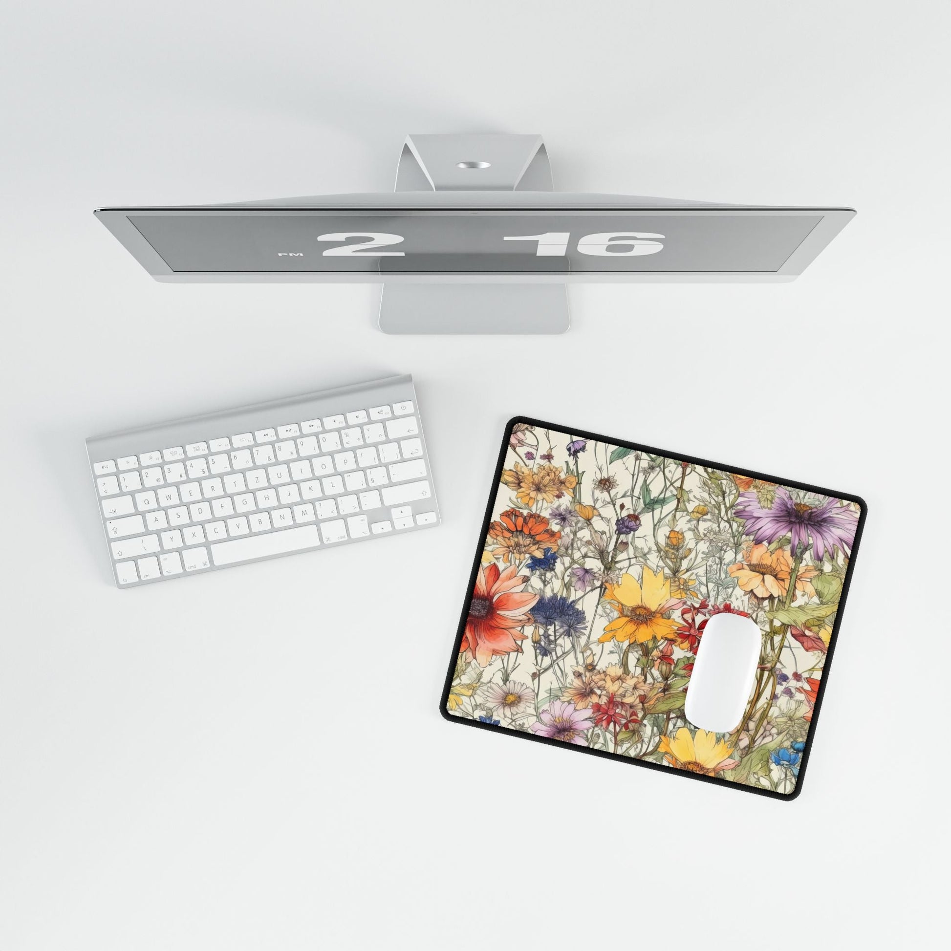 Wildflowers Desk Mat, Floral Mouse Pad, Botanical Office Decor, Nature Desk Accessories, Non-Slip Gaming Mat - Victory Thru Vision 