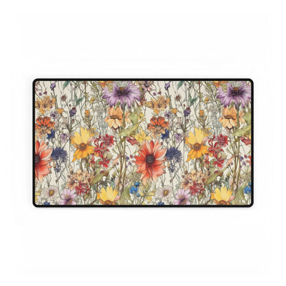 Wildflowers Desk Mat, Floral Mouse Pad, Botanical Office Decor, Nature Desk Accessories, Non-Slip Gaming Mat - Victory Thru Vision 