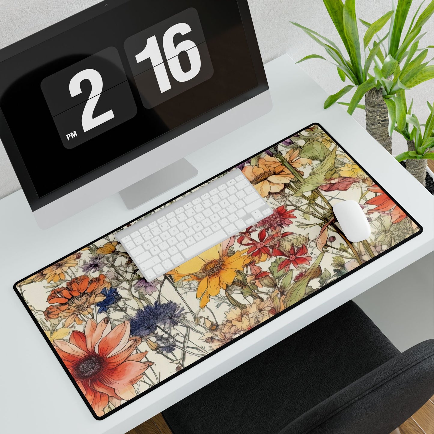 Wildflowers Desk Mat, Floral Mouse Pad, Botanical Office Decor, Nature Desk Accessories, Non-Slip Gaming Mat - Victory Thru Vision 