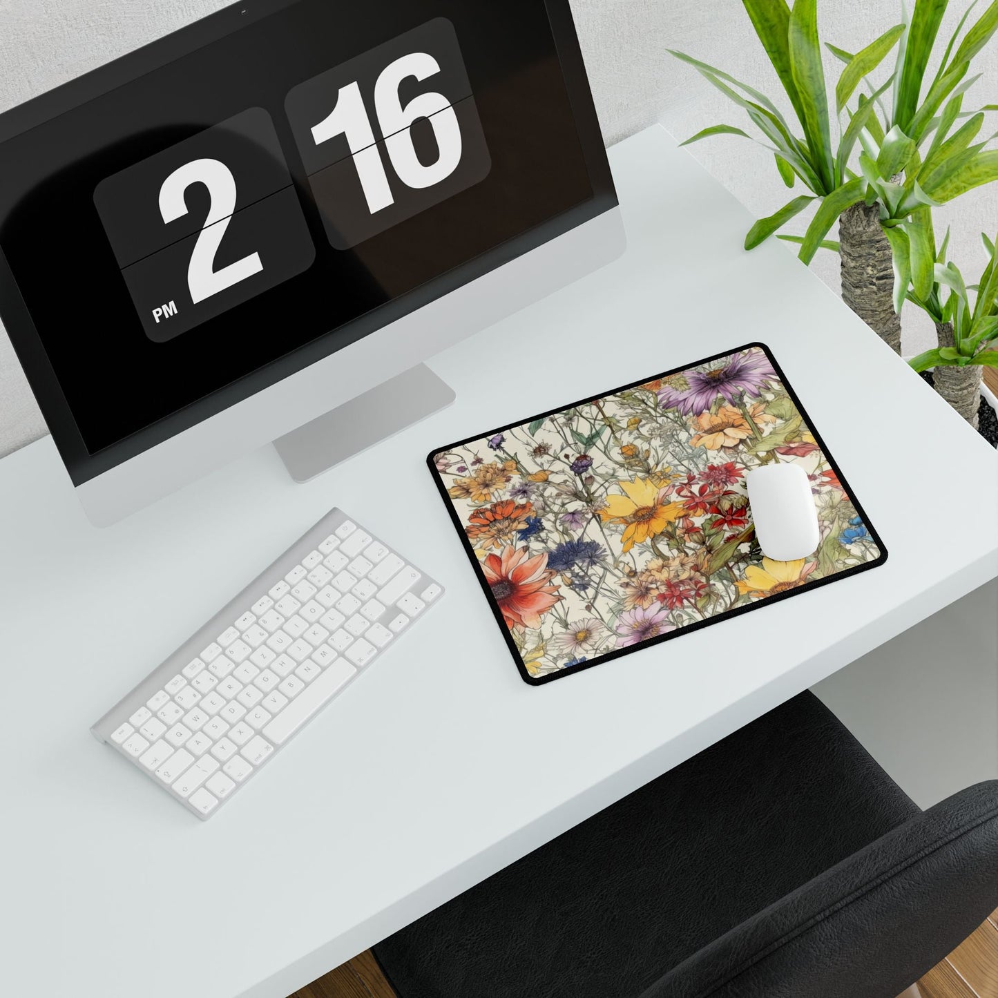 Wildflowers Desk Mat, Floral Mouse Pad, Botanical Office Decor, Nature Desk Accessories, Non-Slip Gaming Mat - Victory Thru Vision 