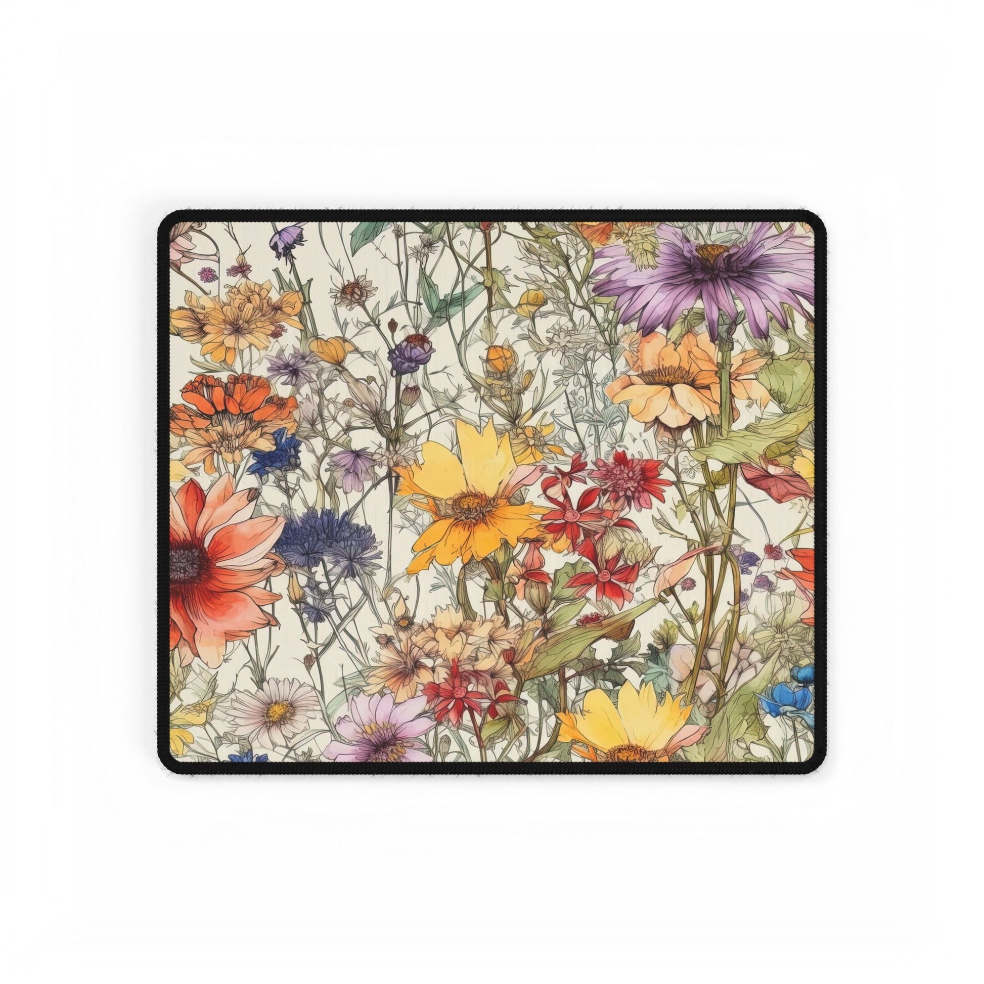 Wildflowers Desk Mat, Floral Mouse Pad, Botanical Office Decor, Nature Desk Accessories, Non-Slip Gaming Mat - Victory Thru Vision 