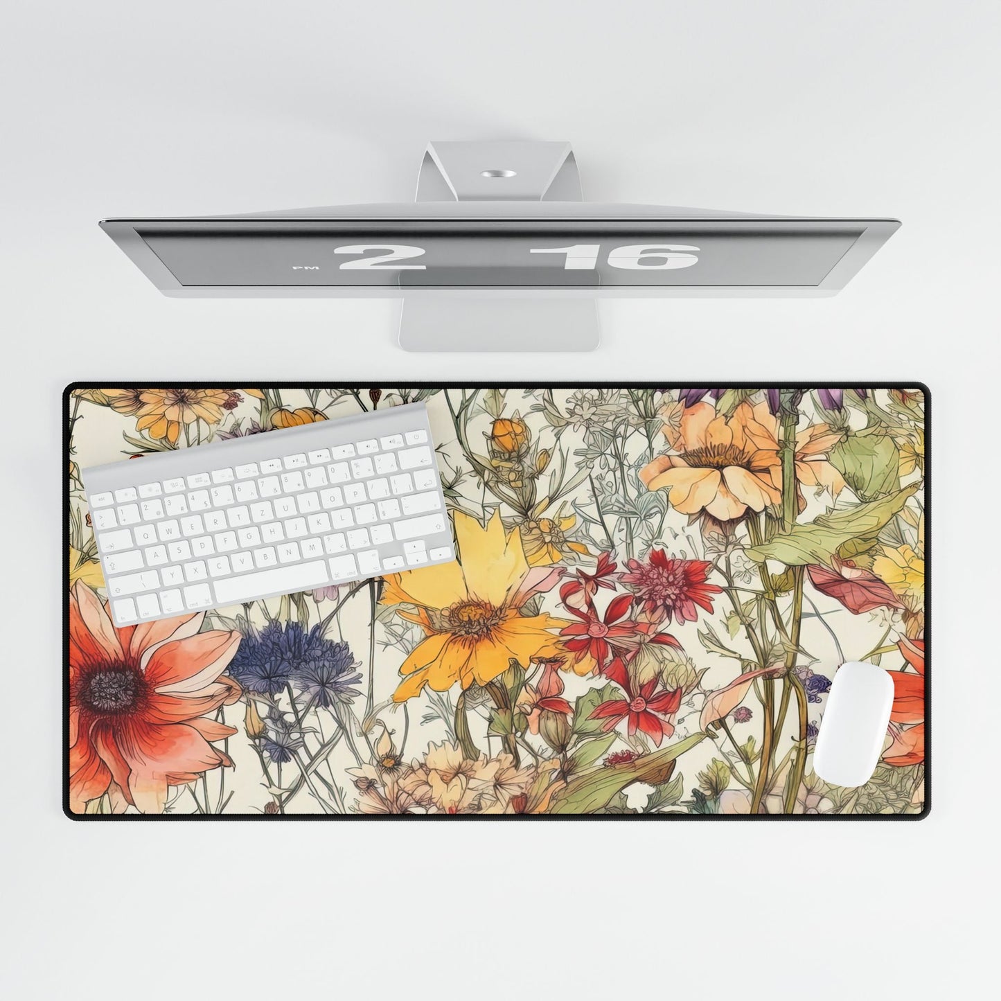 Wildflowers Desk Mat, Floral Mouse Pad, Botanical Office Decor, Nature Desk Accessories, Non-Slip Gaming Mat - Victory Thru Vision 