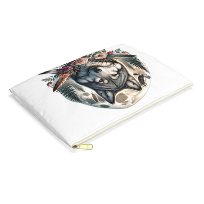 Wolf Accessory Pouch, Native American Animal Lover Gift, Tribal Design, Zipper Bag Organizer, Travel Makeup Case - Victory Thru Vision 