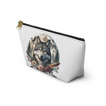Wolf Accessory Pouch, Wolf Floral Accessory Pouch, Boho Makeup Bag, Nature Travel Case, Gift for Animal Lovers, Festival Organizing Pouch - Victory Thru Vision 