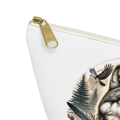 Wolf Accessory Pouch, Wolf Floral Accessory Pouch, Boho Makeup Bag, Nature Travel Case, Gift for Animal Lovers, Festival Organizing Pouch - Victory Thru Vision 