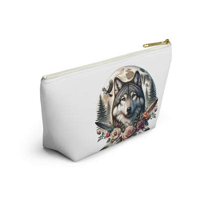 Wolf Accessory Pouch, Wolf Floral Accessory Pouch, Boho Makeup Bag, Nature Travel Case, Gift for Animal Lovers, Festival Organizing Pouch - Victory Thru Vision 