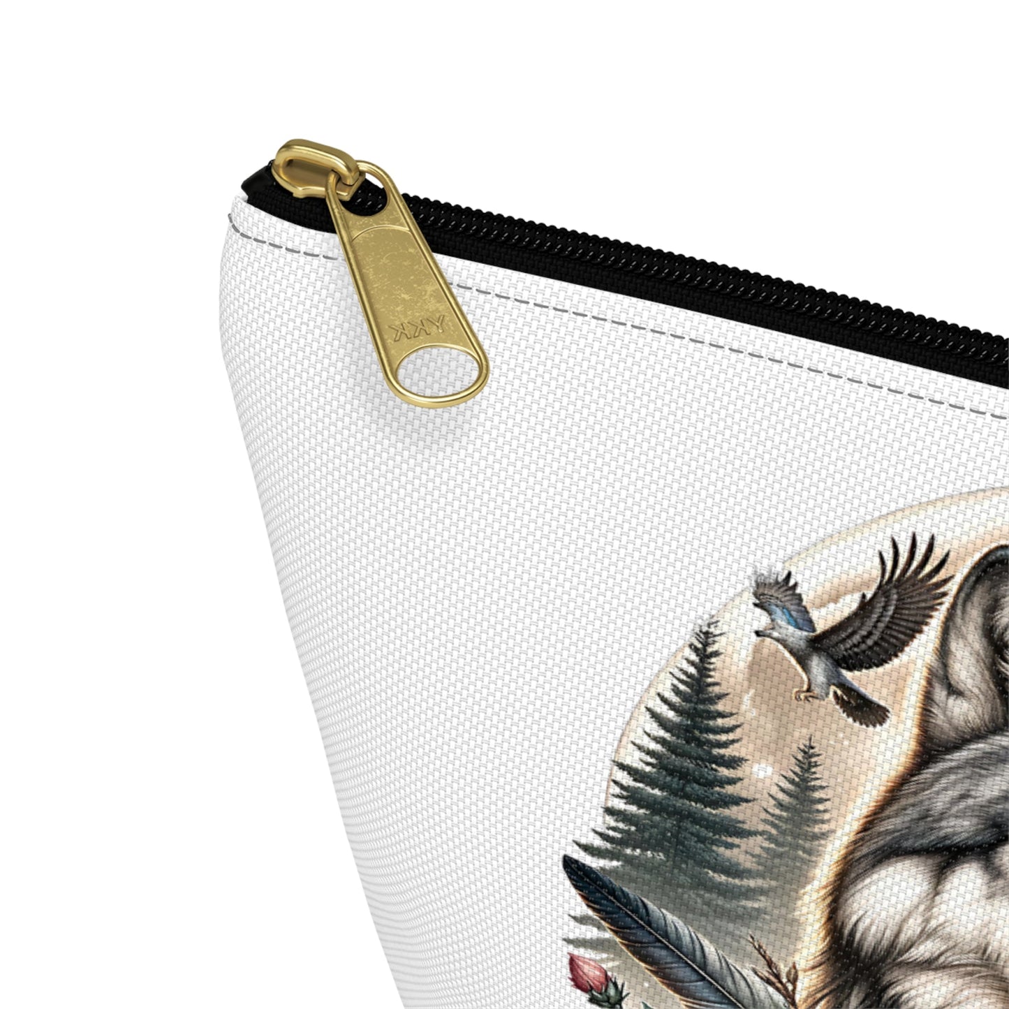 Wolf Accessory Pouch, Wolf Floral Accessory Pouch, Boho Makeup Bag, Nature Travel Case, Gift for Animal Lovers, Festival Organizing Pouch - Victory Thru Vision 
