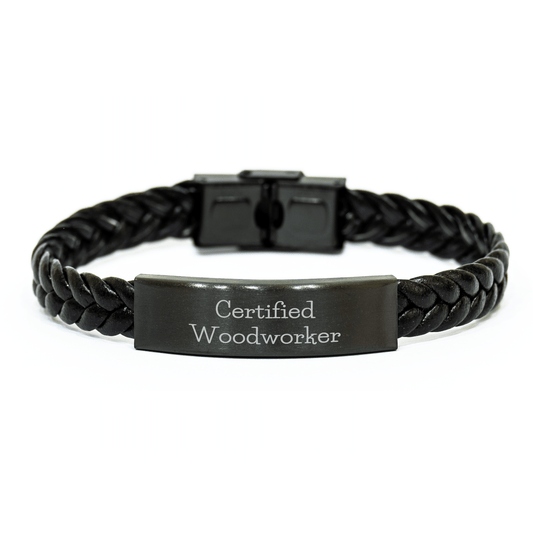 Woodworker Gifts from Men, Unique Interlaced Leather Bracelet for Father's Day - 'A Woodworker's Passion is a Gift from the Heart' - Victory Thru Vision